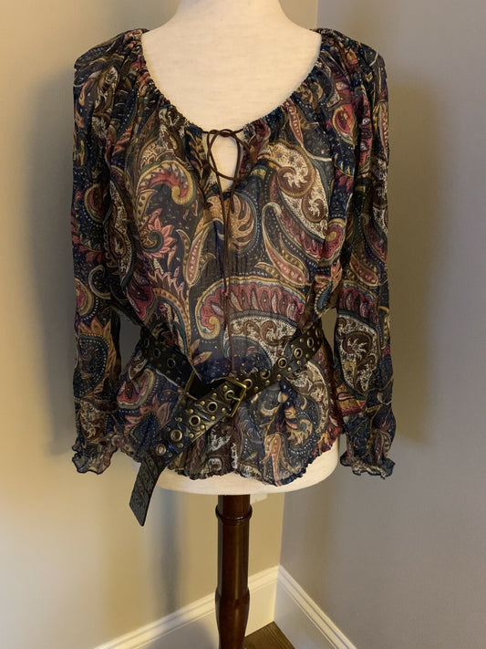 FIRE LOS ANGELES Feminine Navy & Pink Paisley Blouse, Size S0