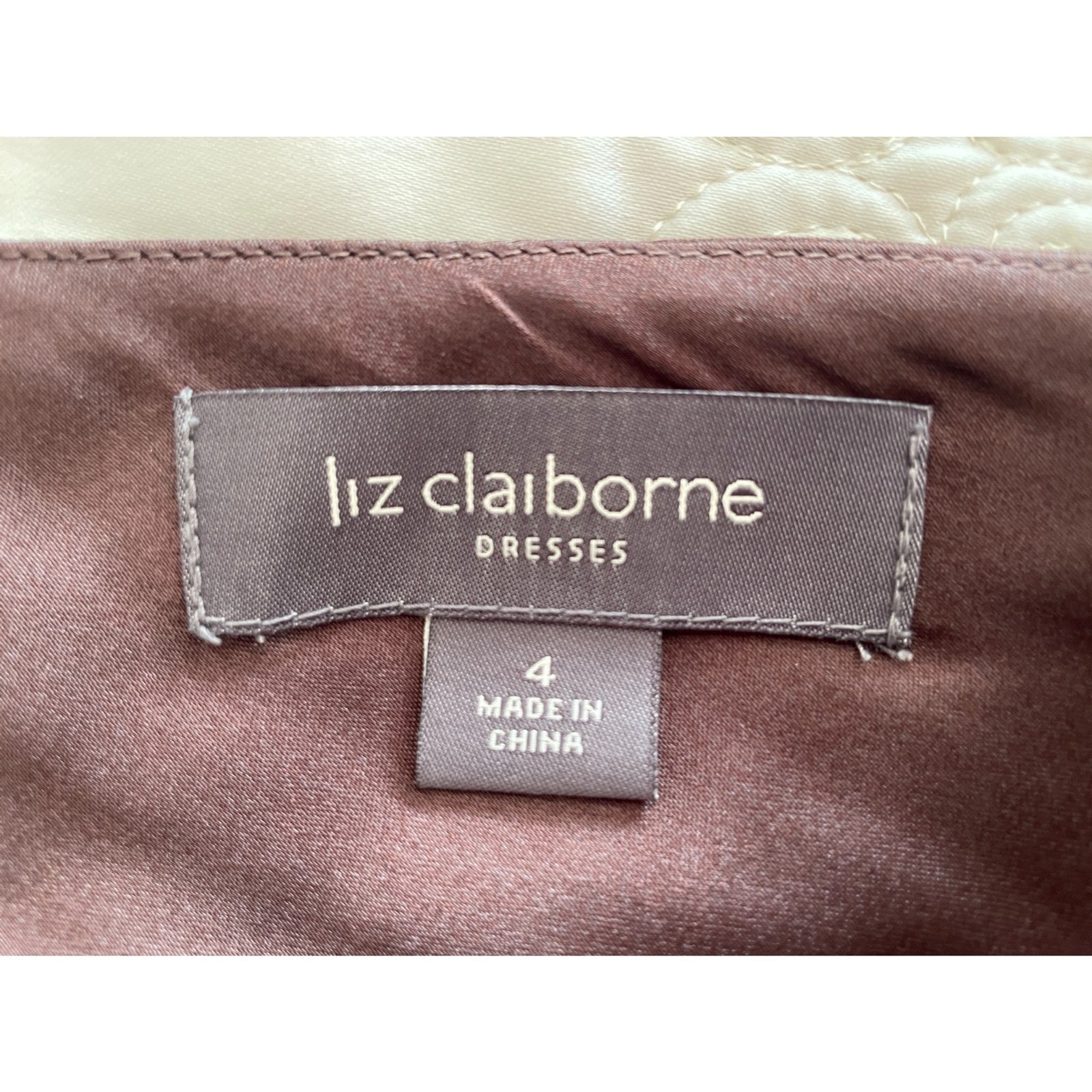 LIZ CLAIRBORNE Chocolate Brown Sheer Dress with Satin Sash Bow, Size 47