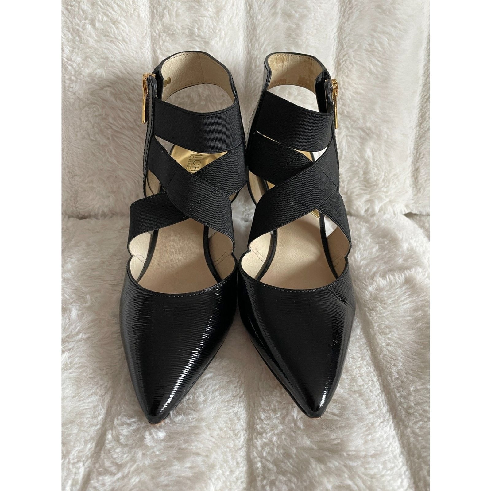 MICHAEL KORS Black Patent Leather Meadow Strappy Pointed-Toe Pump 3" Heels8