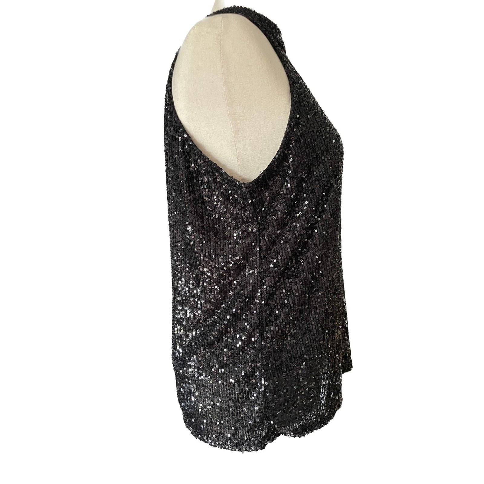 CABLE & GAUGE New Black Sequin Sleeveless Turtleneck Halter Top, Size Small1
