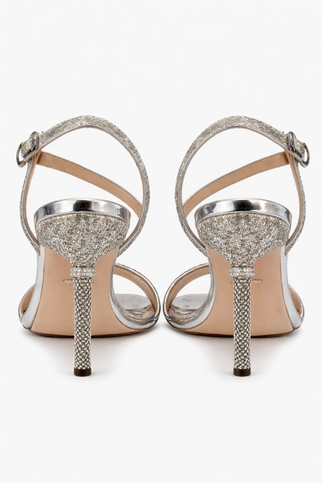 Badgley Mischka Olympia Glitter Stiletto Heels – Silver – Size 7.5