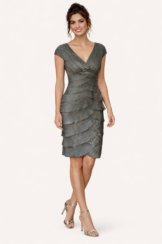 CACHE Metallic Silver Shutter-Pleat Sheath Dress (Size 2)