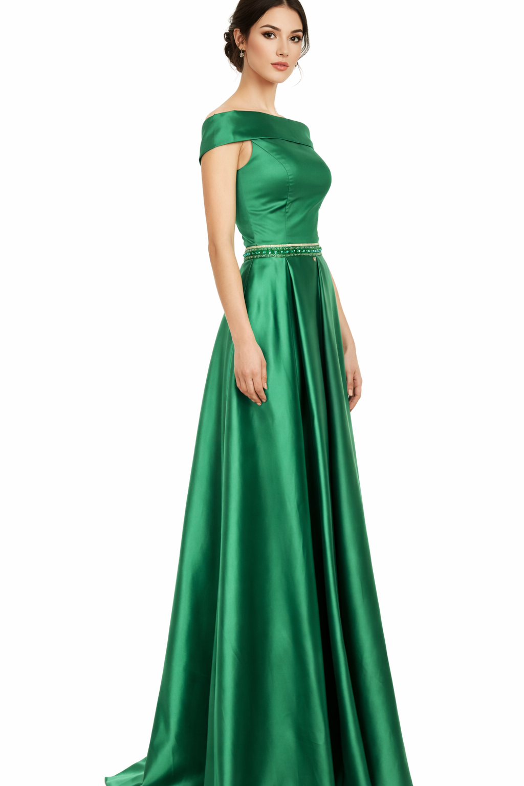 SHERRI HILL Emerald Green Long 2 Piece Prom Dress with Beaded Waist (Size 6)