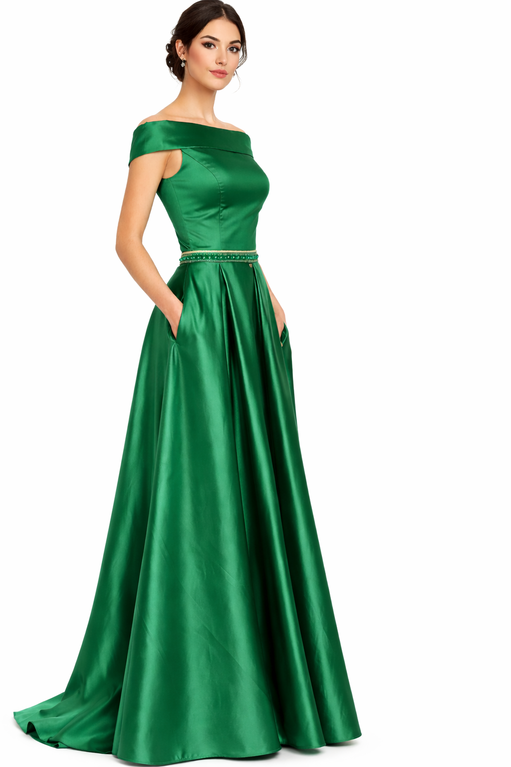 SHERRI HILL Emerald Green Long 2 Piece Prom Dress with Beaded Waist (Size 6)
