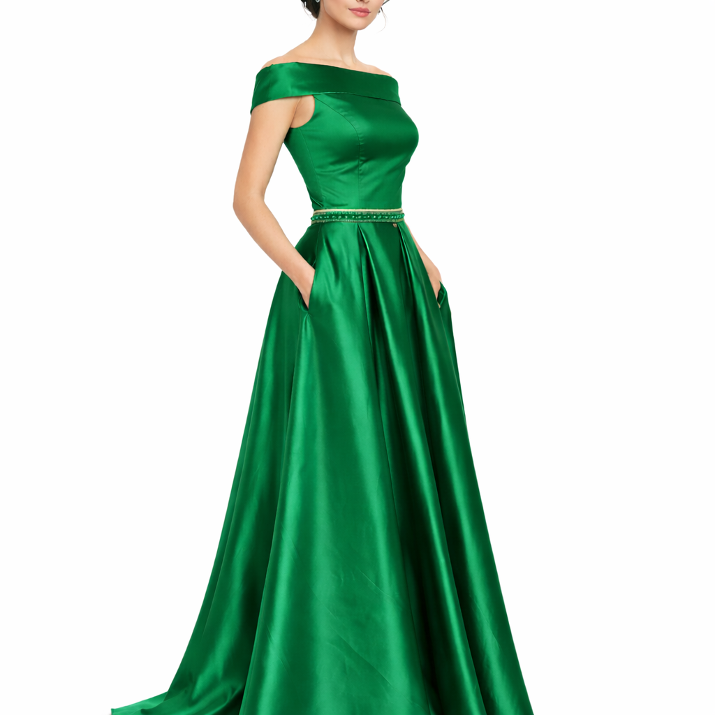 SHERRI HILL Emerald Green Long 2 Piece Prom Dress with Beaded Waist (Size 6)