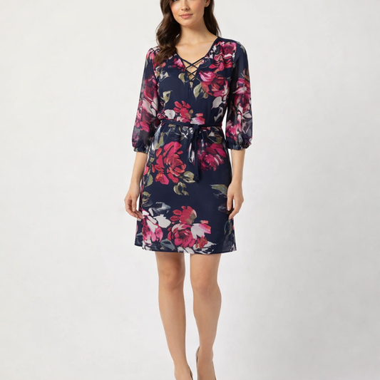 iZ Byer Navy & Pink Floral 3/4 Sleeve Dress – Size Small