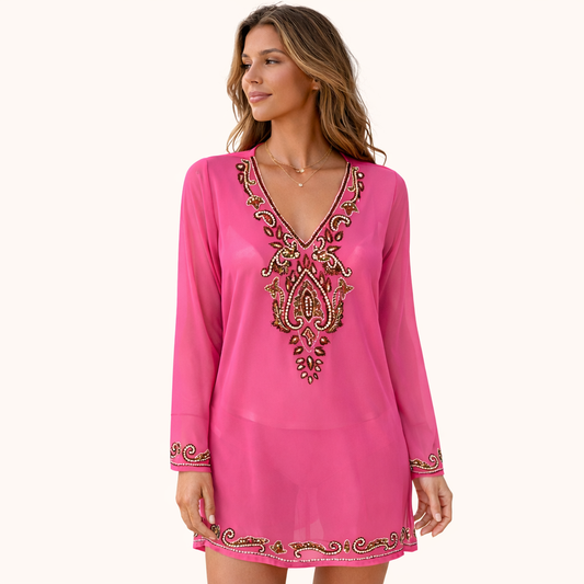 MIX NOUVEAU Pink Beaded Sheer Cover-Up, Size Small