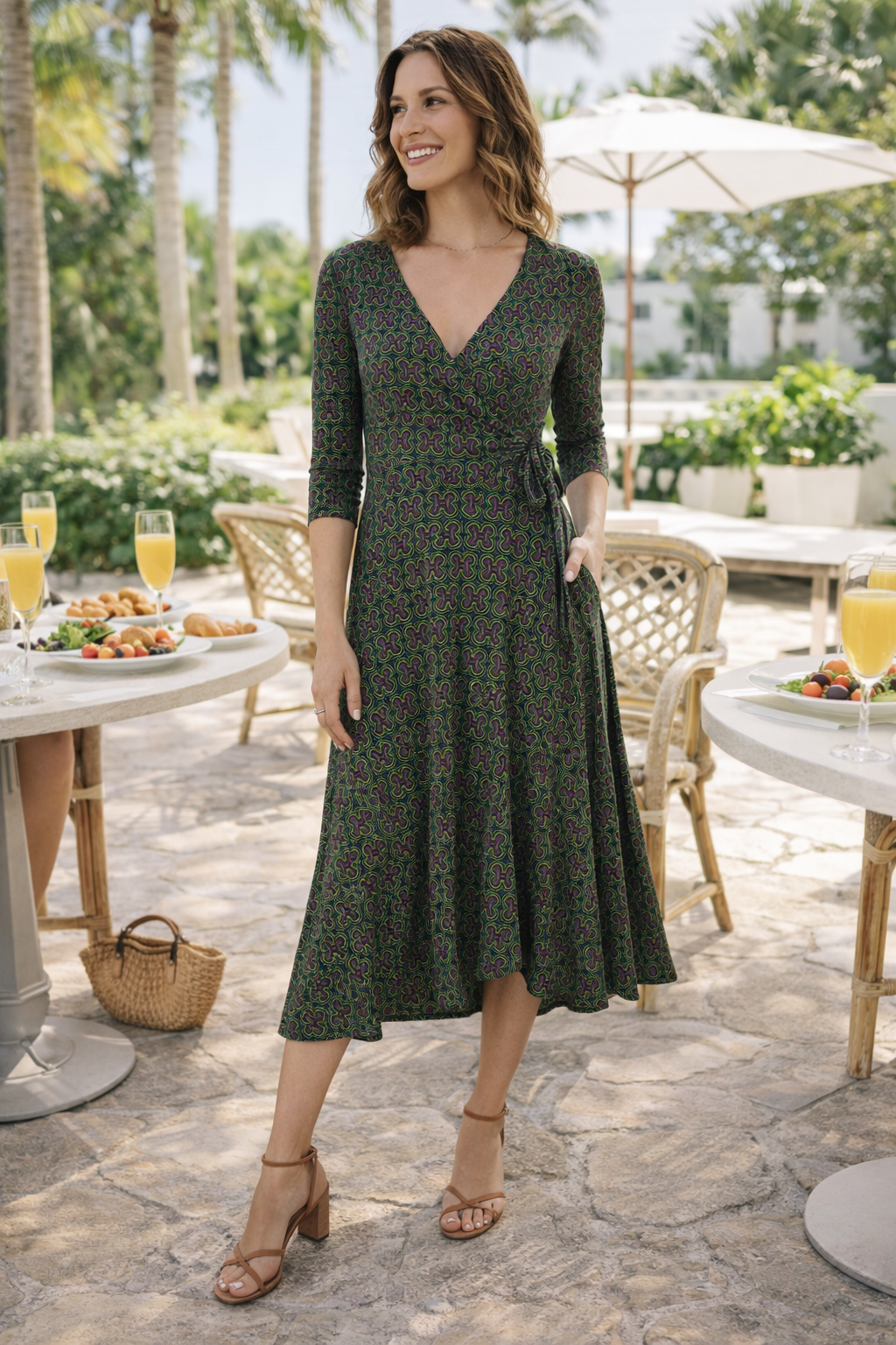 LONDON TIMES Printed Wrap Dress – Size 6P (Petite)
