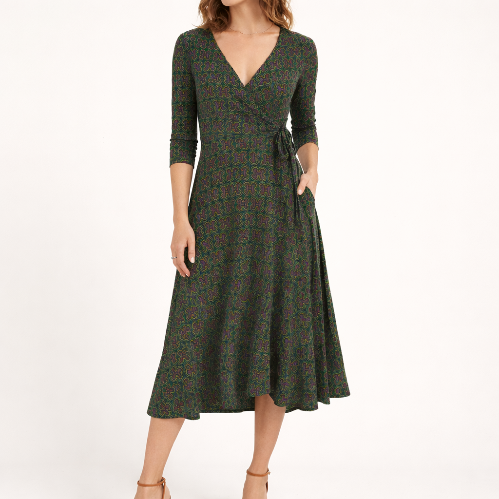 LONDON TIMES Printed Wrap Dress – Size 6P (Petite)