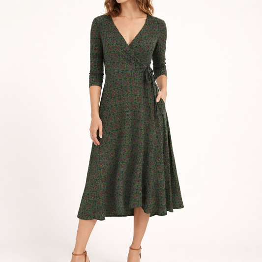 LONDON TIMES Printed Wrap Dress – Size 6P (Petite)