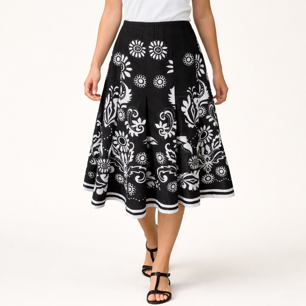 TRIBAL Black & White Cotton Pleated Skirt – Size 6