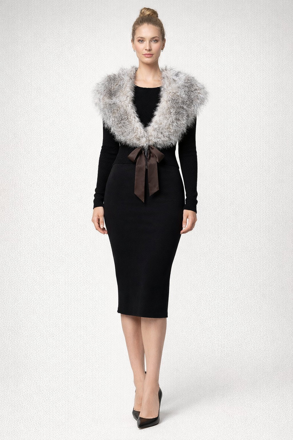 RANDOLPH DUKE Faux Fur Removable Stole Collar – Silver & White Tones – NWT