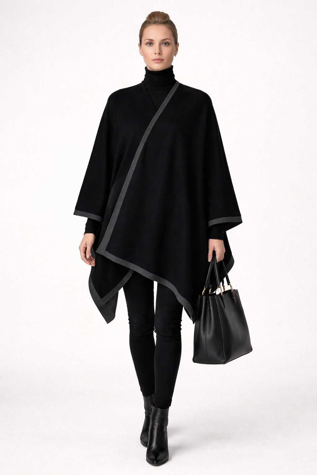 Black & Gray Reversible Wrap Poncho – Cozy & Stylish