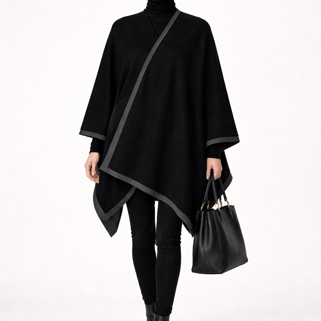 Black & Gray Reversible Wrap Poncho – Cozy & Stylish