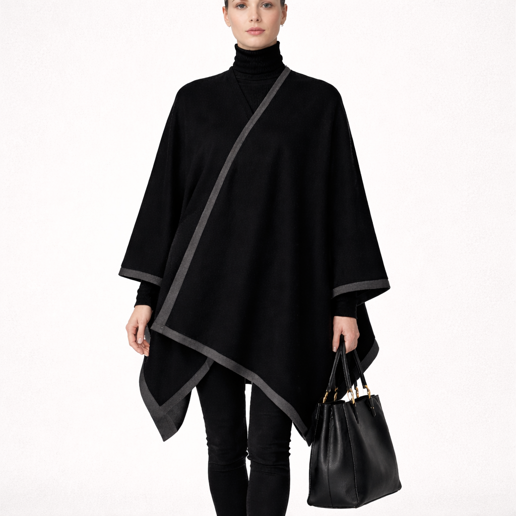 Black & Gray Reversible Wrap Poncho – Cozy & Stylish