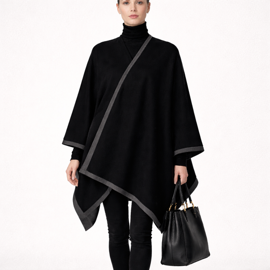 Black & Gray Reversible Wrap Poncho – Cozy & Stylish