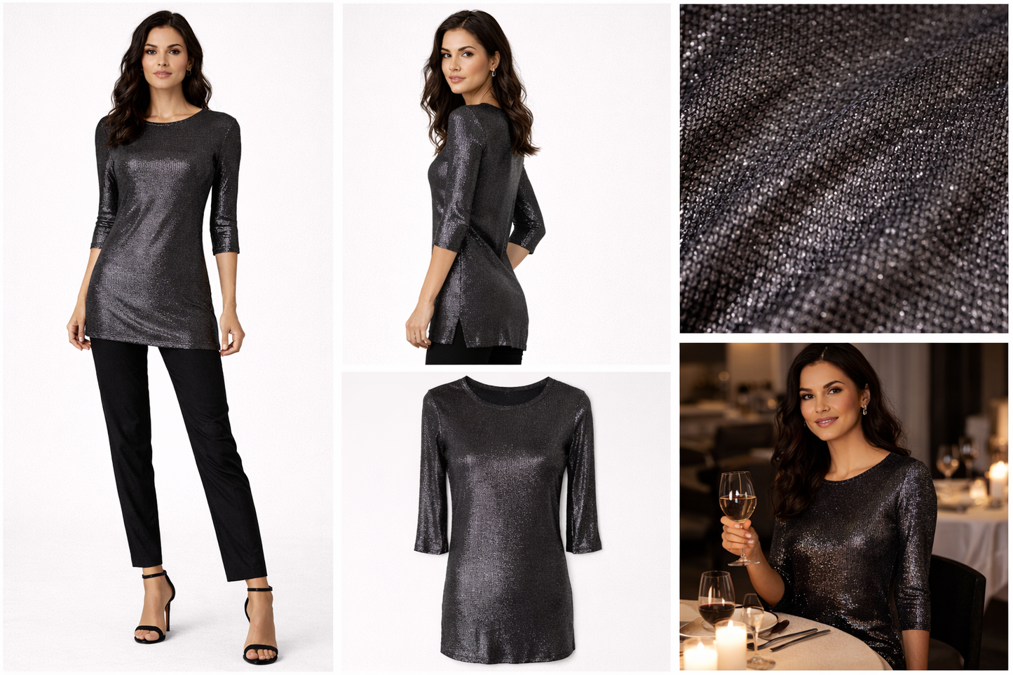 LOLA & SOPHIE Gunmetal Metallic Pullover Sweater – Size Small – NWT