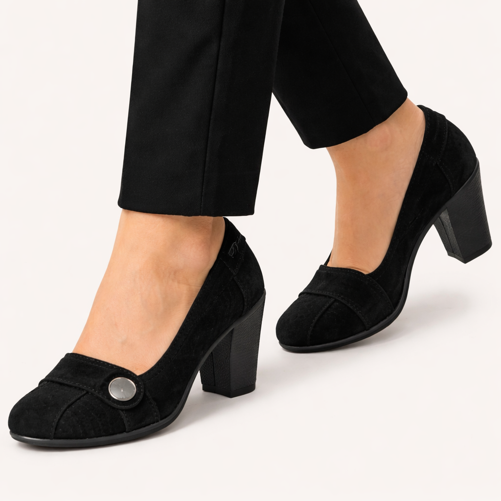 AEROSOLES Smoothie Suede Slip-On Heels with Button Detail, Size 7.5