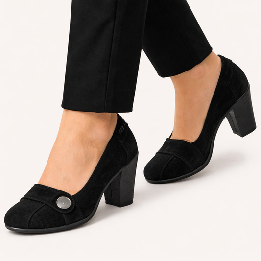 AEROSOLES Smoothie Suede Slip-On Heels with Button Detail, Size 7.5