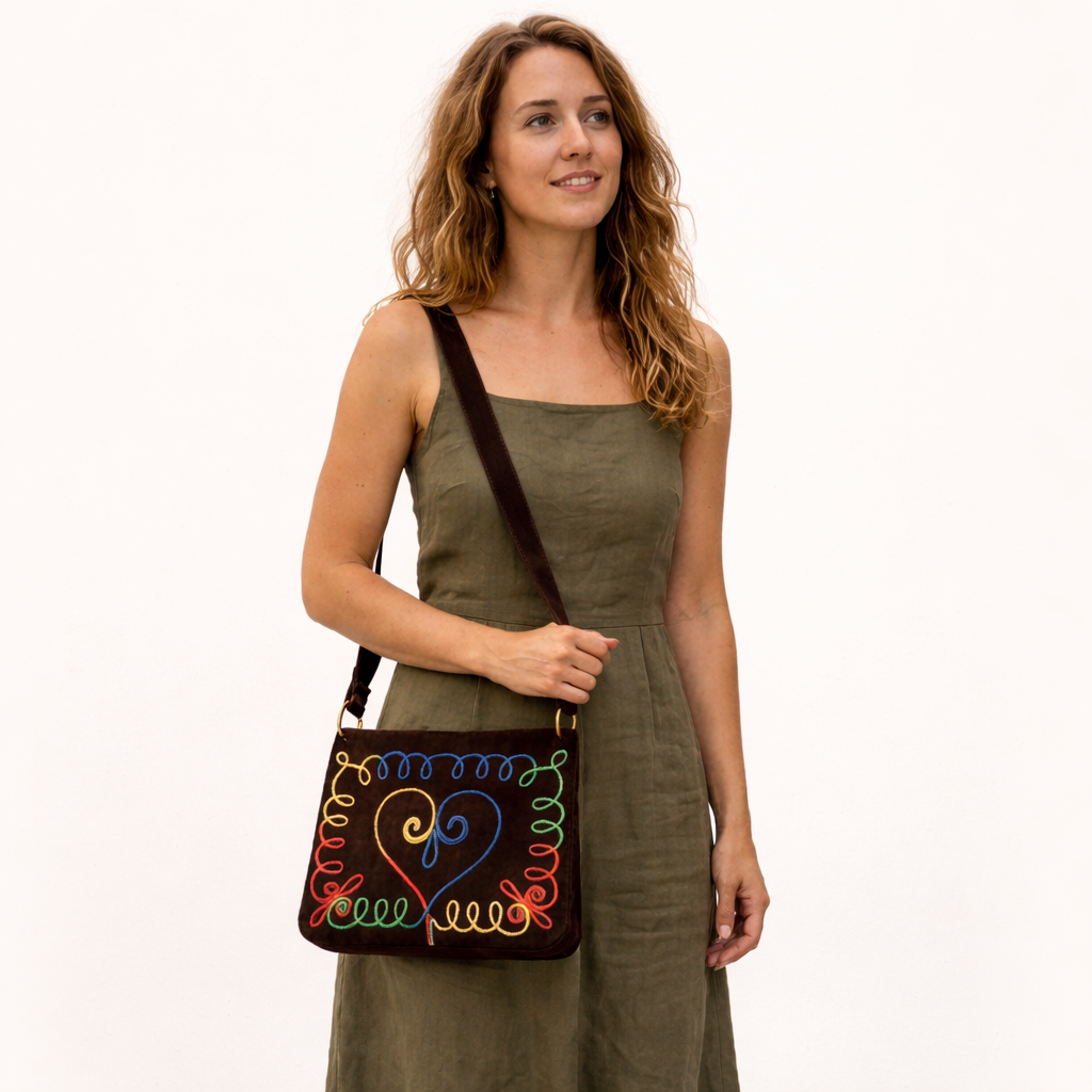 Groovy Brown Suede Handbag - Vintage 70s Style