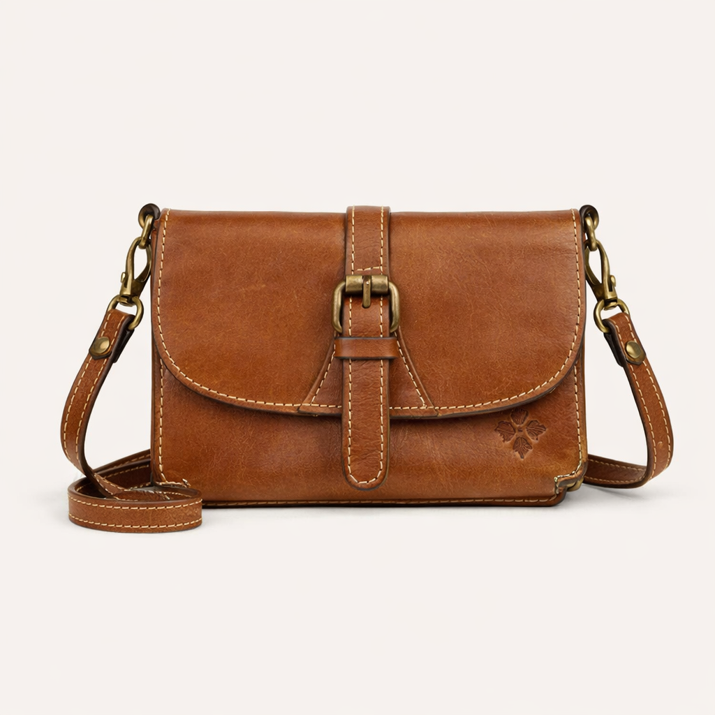 PATRICIA NASH Brown Full Grain Leather Crossbody Bag Organizer