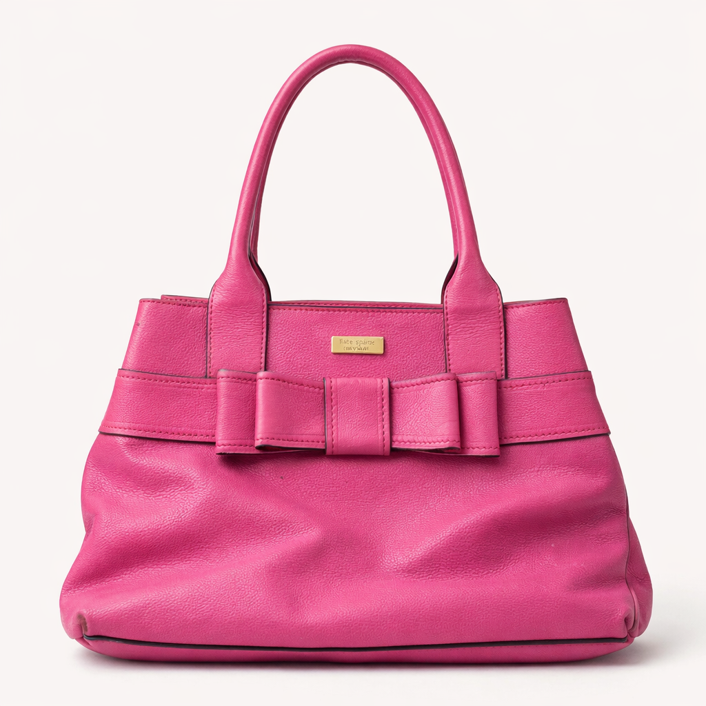 KATE SPADE New York Genuine Leather Pink Fuchsia Bow Satchel Handbag, Pre-Owned. Originally $300 retail.