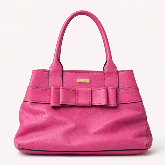 KATE SPADE New York Genuine Leather Pink Fuchsia Bow Satchel Handbag, Pre-Owned. Originally $300 retail.