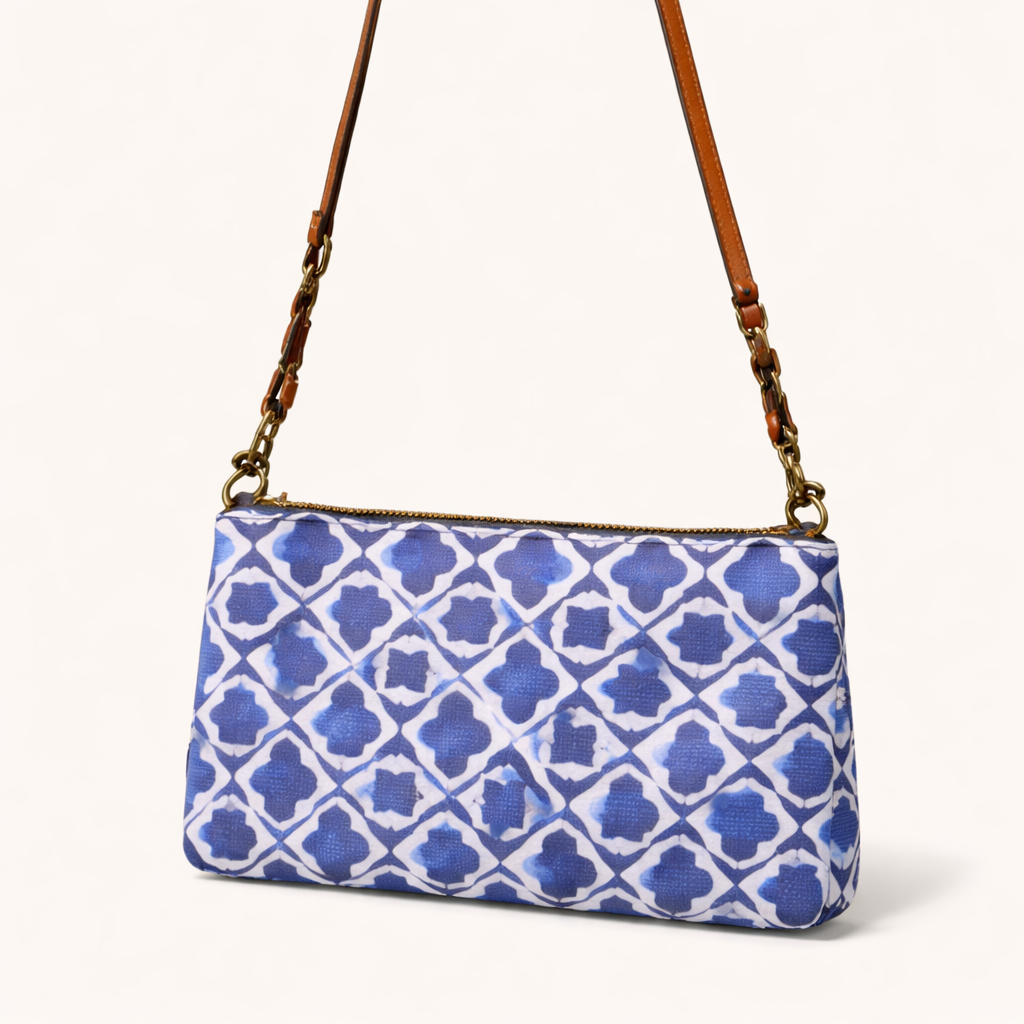 ELLIOTT LUCCA Blue & White Artisan Pattern Crossbody Clutch Bag