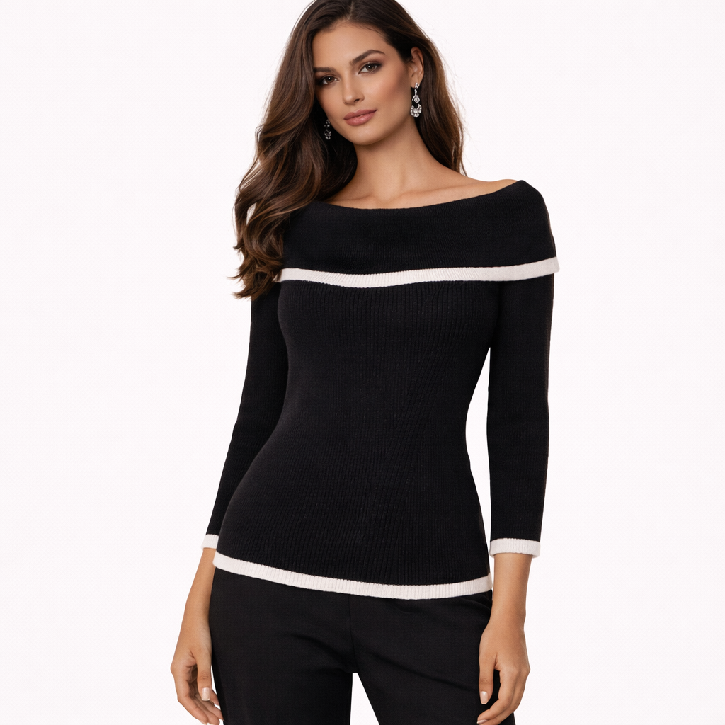 CYRUS Off-the-Shoulder Black with White Trim Sweater Size XS — New with tags