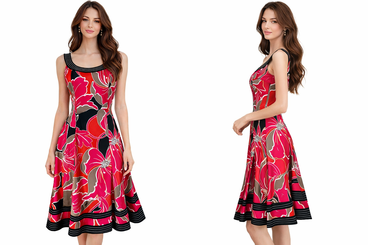 NINE WEST Red & Black Bold Floral Fit & Flare Dress, Size 4