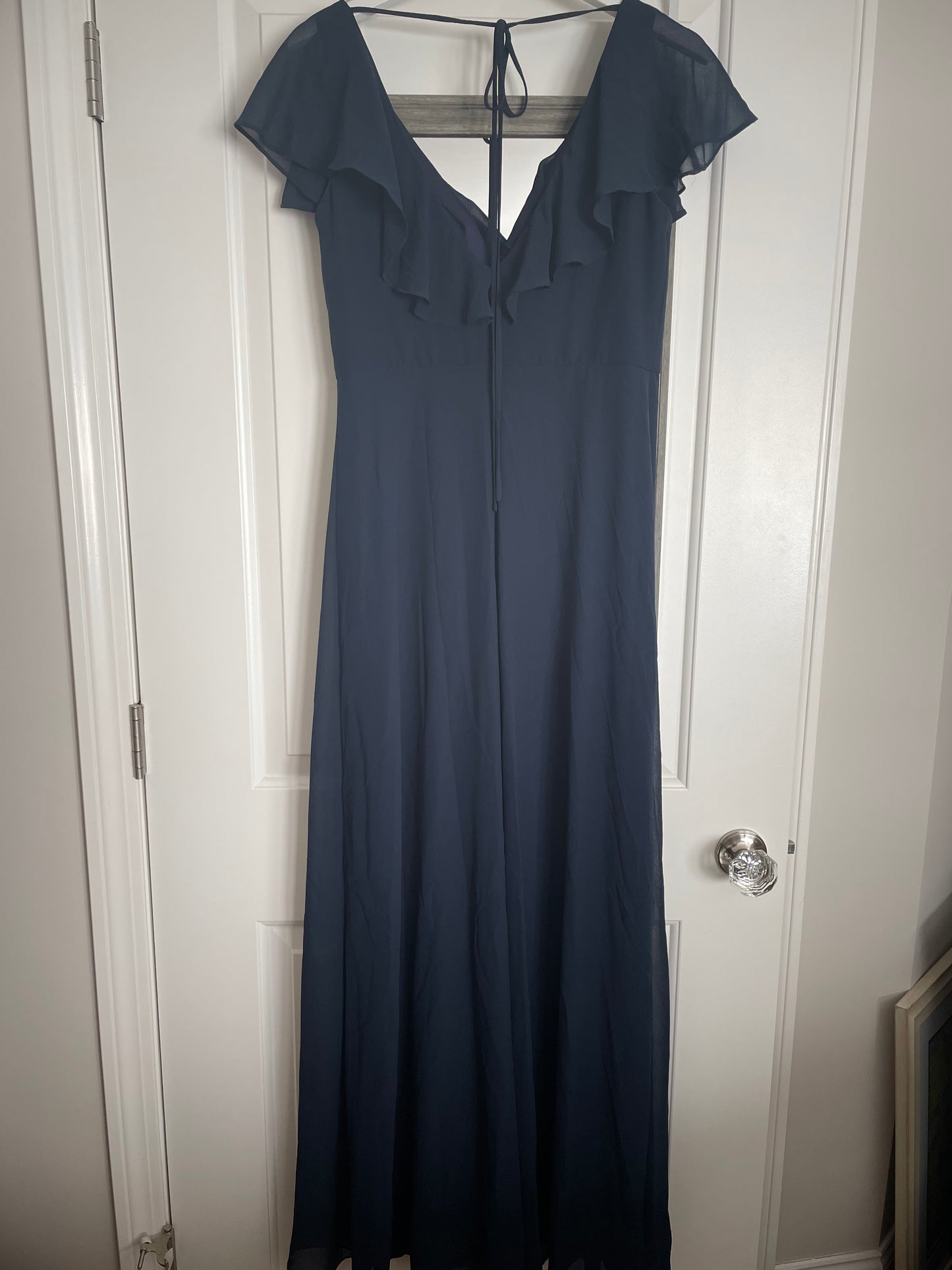 LEVKOFF Navy Chiffon Flutter Sleeve Gown – Size 10 (Brand New)