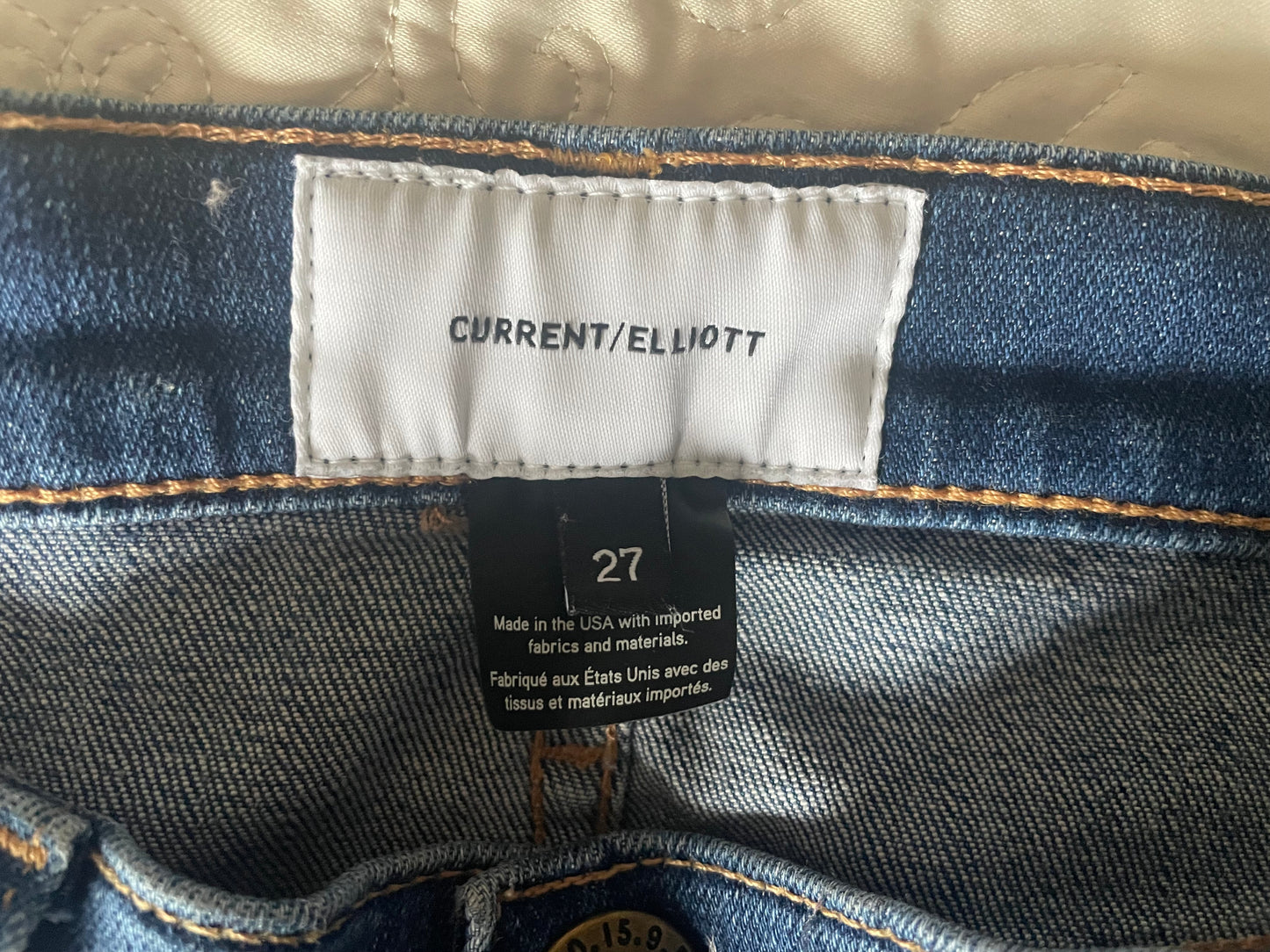 Current/Elliott Distressed Skinny Jeans Medium Wash Mid Rise Stretch Denim Size 27