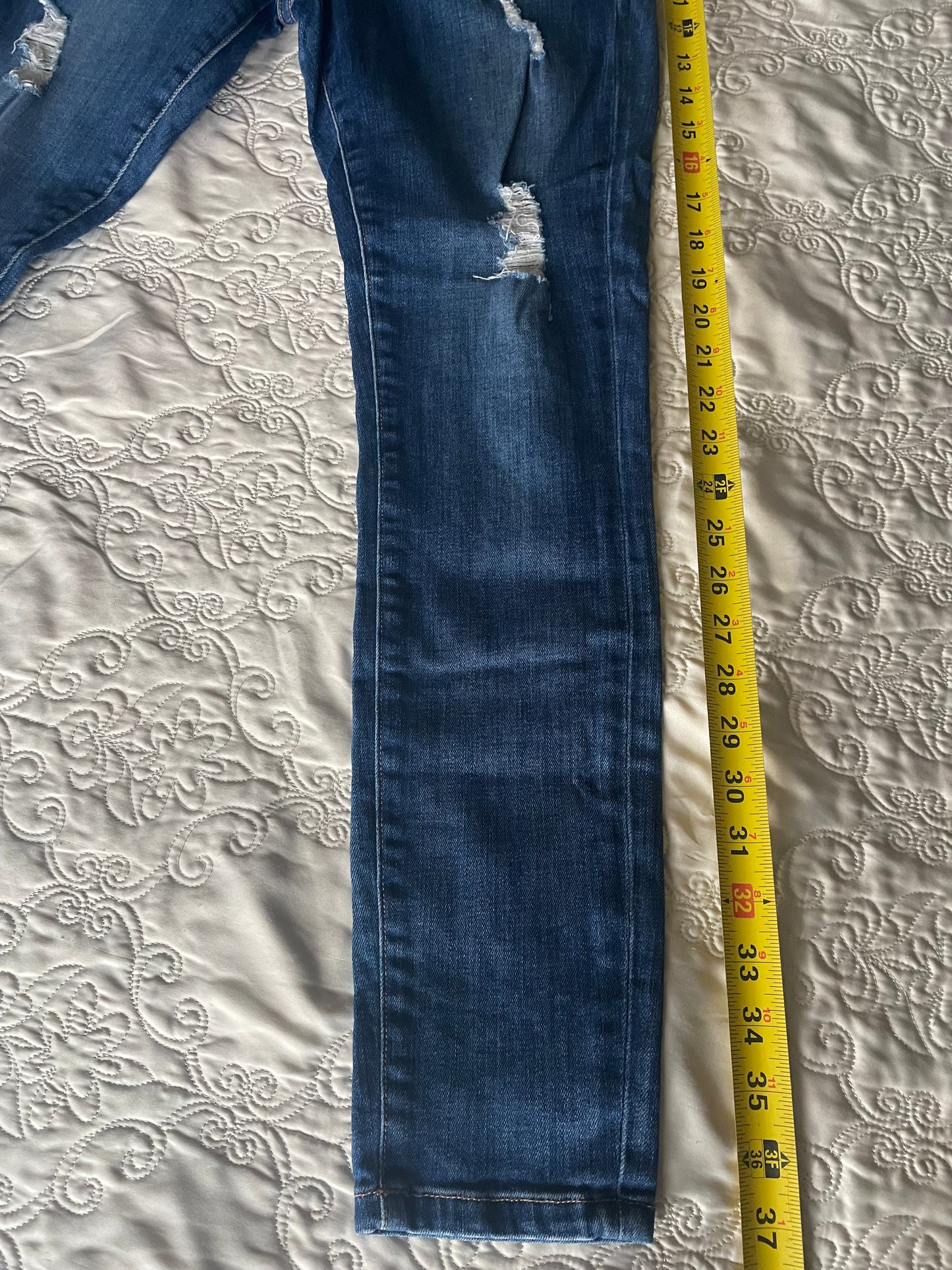 Current/Elliott Distressed Skinny Jeans Medium Wash Mid Rise Stretch Denim Size 27