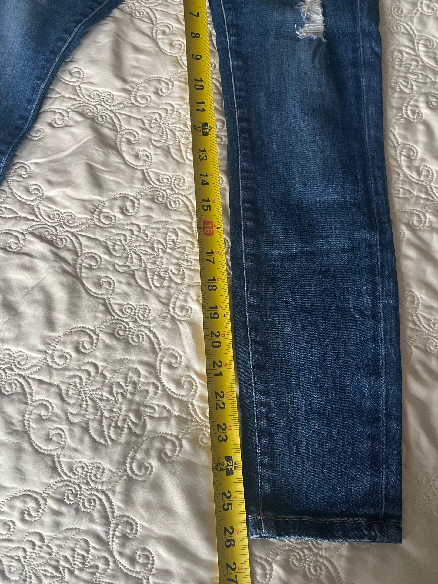 Current/Elliott Distressed Skinny Jeans Medium Wash Mid Rise Stretch Denim Size 27