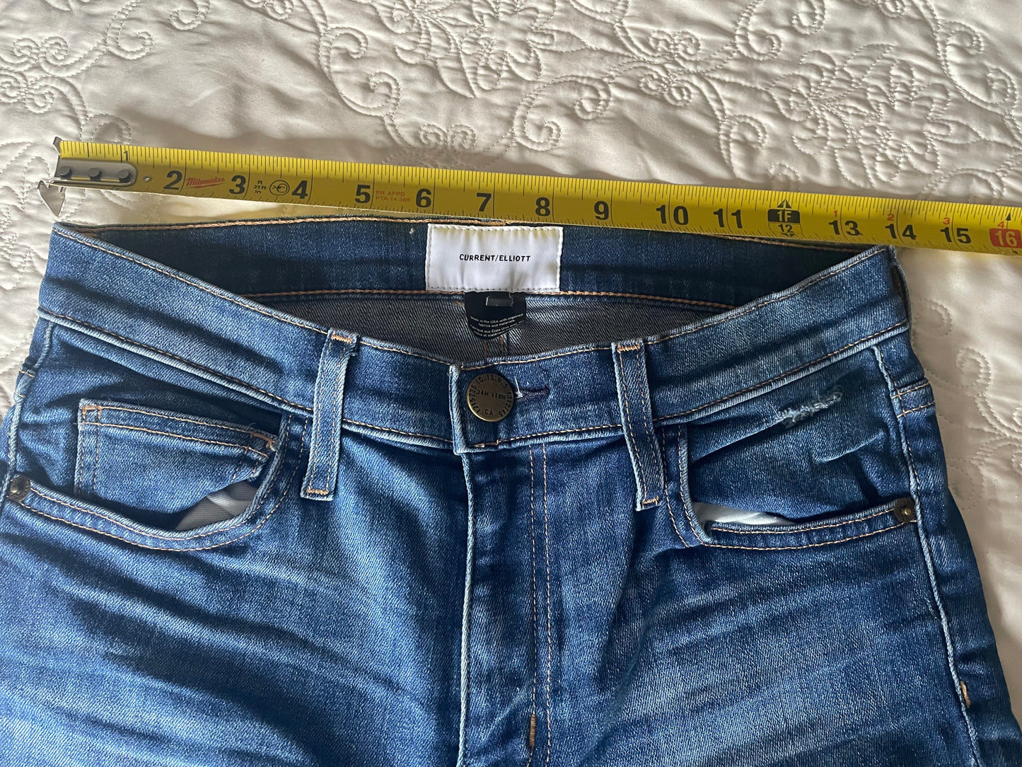 Current/Elliott Distressed Skinny Jeans Medium Wash Mid Rise Stretch Denim Size 27