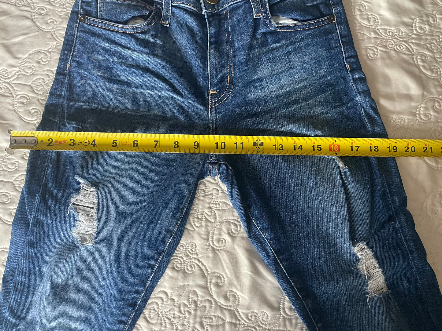 Current/Elliott Distressed Skinny Jeans Medium Wash Mid Rise Stretch Denim Size 27
