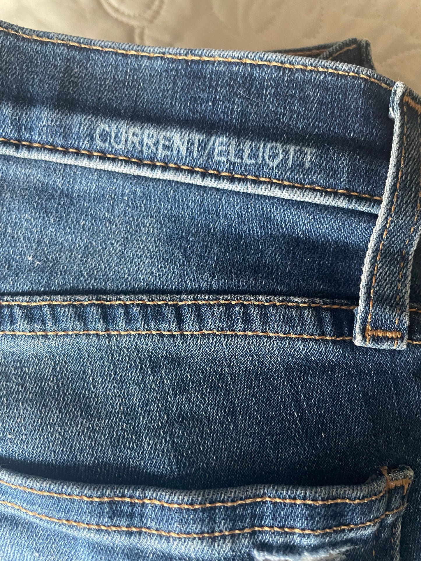 Current/Elliott Distressed Skinny Jeans Medium Wash Mid Rise Stretch Denim Size 27